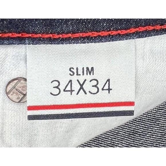 Tommy Hilfiger Mens 34x33 Selvedge Slim Leg Denim Blue Jeans Dark Wash Stretch - Picture 11 of 14